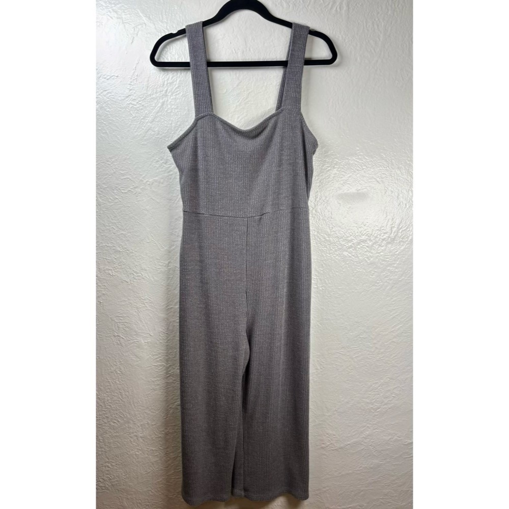 Ribbed Jumpsuit Womens L Gray Wide Leg Knit Loungewear‎ Comfort Hippie Farmcore